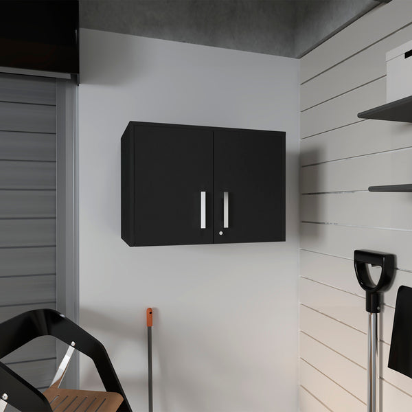 English Elm Wenge Locking 2-Door Wall Cabinet with 3 Shelves, Desktop Workspace, Padlock & Metal Hardware B06280347