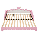 English Elm Twin Extending Daybed With Led Lights, Modern Upholstered Princess Daybed With Crown Headboard,Pink