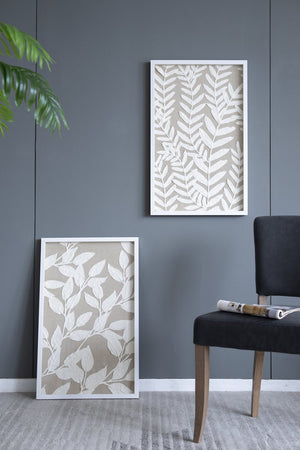 English Elm S/2 Estella Paper Floral Shadow Box Wall Decor Set of 2 — White Frames on Beige Backing, Feminine Accent (33.9" H) W2078P205313