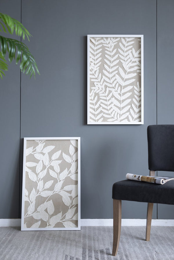 English Elm S/2 Estella Paper Floral Shadow Box Wall Decor Set of 2 — White Frames on Beige Backing, Feminine Accent (33.9" H) W2078P205313