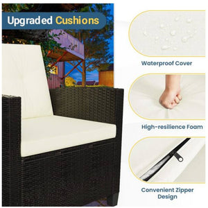 English Elm 4-piece Wicker Outdoor Conversation Set with Acacia Wood Table and Foam Cushions Beige+Brown B082S00061
