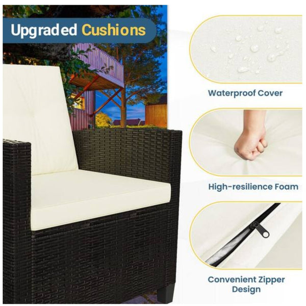 English Elm 4-piece Wicker Outdoor Conversation Set with Acacia Wood Table and Foam Cushions Beige+Brown B082S00061