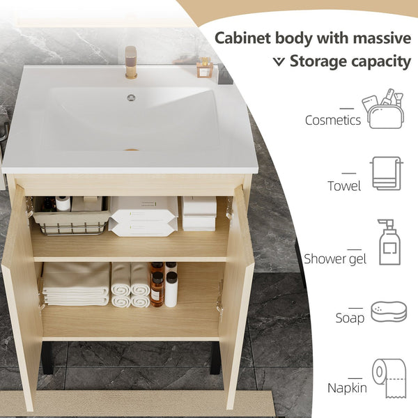 English Elm 30 Inch Bathroom Vanity with Sink — Floor-Standing Stability, Soft-Close Drawers, Ample Storage, Durable Finish Oak 35.47 L x 8.07 W x 21.85 H W3520S00017
