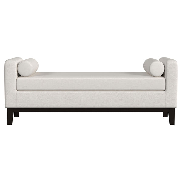 English Elm Thomas Vanilla Raised Arm Accent Bench - Vanilla Upholstered Modern Backless Entry/Bedroom Bench, Plush Bolster Pillows and Black Wood Base B062P358469