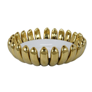 English Elm Milly Gold Petal Rim Ceramic Bowl Glossy White Sculptural Centerpiece for Home Decor B056P417013