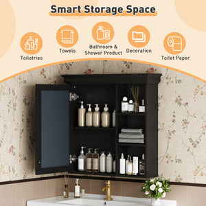 English Elm 30'' Wall-Mounted Medicine Cabinet with Mirror and Adjustable Shelves, Modern MDF Storage Organizer Black N710P209425B