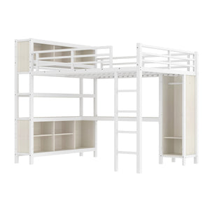 English Elm Metal Queen Loft Bed With L-Shaped Desk, Wardrobe & Storage Cubes - Perfect For Small Spaces! W1580S00183