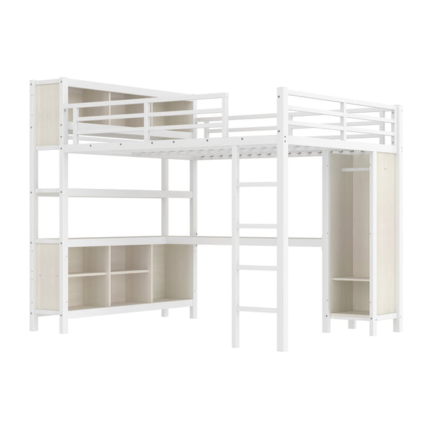 English Elm Metal Queen Loft Bed With L-Shaped Desk, Wardrobe & Storage Cubes - Perfect For Small Spaces! W1580S00183