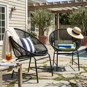 English Elm Nusa Outdoor Pe Rattan Patio Chairs with Iron Frame Airy Oval Weave Set of 2 Black N775P422987B