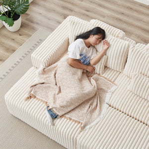 English Elm 87" Oversized Sectional Lounge Chaise - Cloud-Like Comfort, No Assembly, Plush Loveseat With Footstools W834S00331