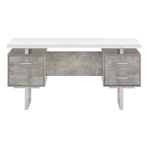 English Elm Computer Desk For Home Office - Reversible Design, Ample Storage, Modern Style In White & Grey B2710P219865
