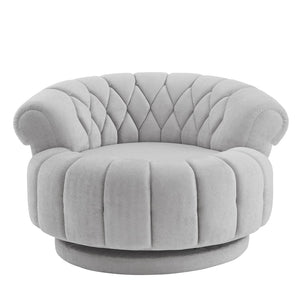 English Elm Swivel Barrel Accent Chair Chenille Tufted Round Club Seat for Living Room Lounge Grey N719S002280E