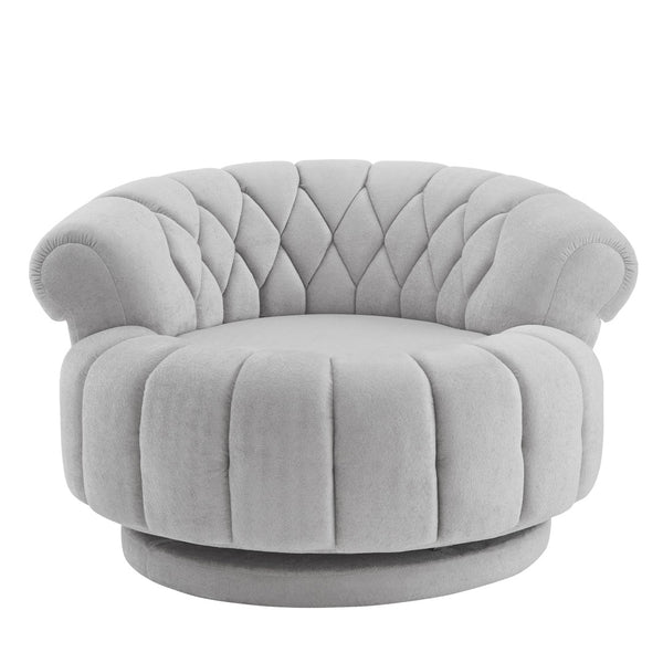 English Elm Swivel Barrel Accent Chair Chenille Tufted Round Club Seat for Living Room Lounge Grey N719S002280E