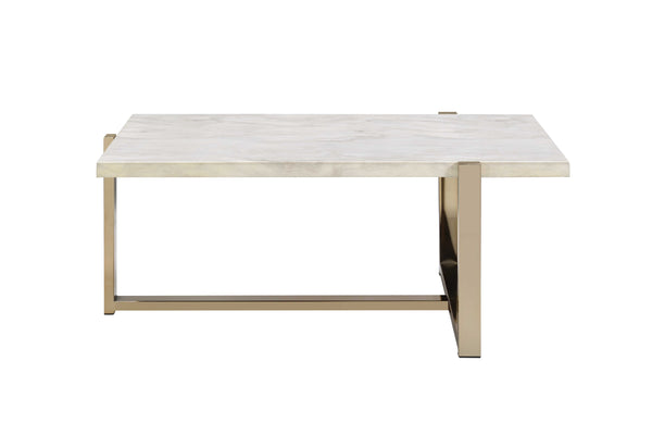 English Elm Feit Faux Marble Top Coffee Table with Champagne Metal Frame, Durable Engineered Stone Surface B2726P256201