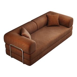 English Elm 78.8" Compression Sofa Convertible Floor Bed with Corduroy Fabric, No-Assembly Modular Futon, Supportive Backrest and Armrests Brown W2824P373434