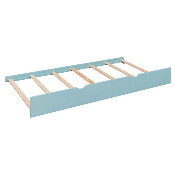 English Elm Full Size Wood Daybed with Twin Trundle Desk and Usb Charging for Teen Rooms Blue LT000262AAC