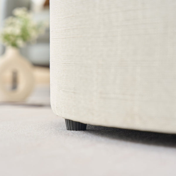 English Elm Ball Cast Round Nesting Ottoman Set Linen Upholstered Hidden Storage with Wooden Tray Beige W3163P379373