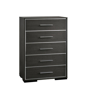 English Elm Contemporary Chic Five-Drawer Chest with Chrome Legs, High-Gloss Coating, Smooth Modern Design Warm Grey 37 L x 20 W x 53 H B2741P368142