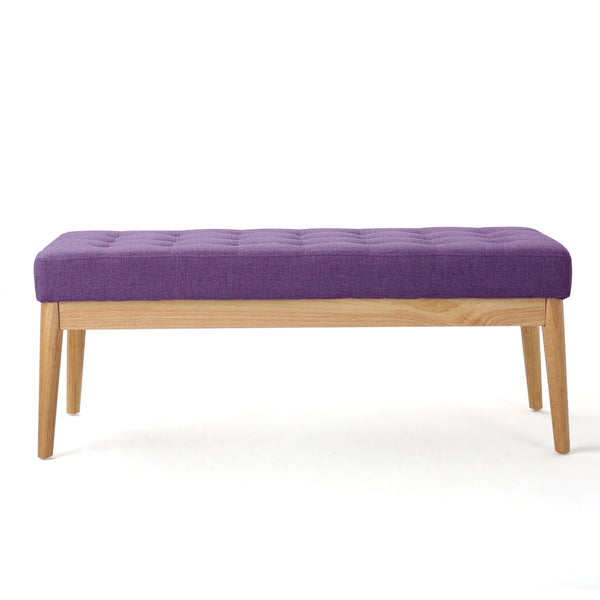 English Elm Christopher Knight Home® - Ottoman Saxon Bench in Purple — Mid-Century Tufted Fabric Seat, Solid Birch Legs, Plush 43.5" x17" N757P248081P