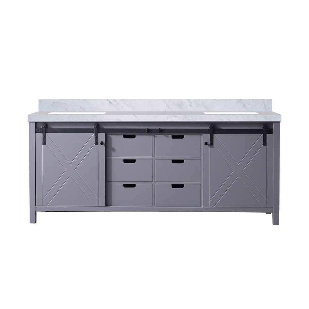 English Elm Dark Grey Double Bath Vanity With Elegant Carrara Marble Top - 80 In. W, Modern Storage Design B2731P260062
