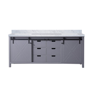 English Elm Dark Grey Double Bath Vanity With Elegant Carrara Marble Top - 80 In. W, Modern Storage Design B2731P260062