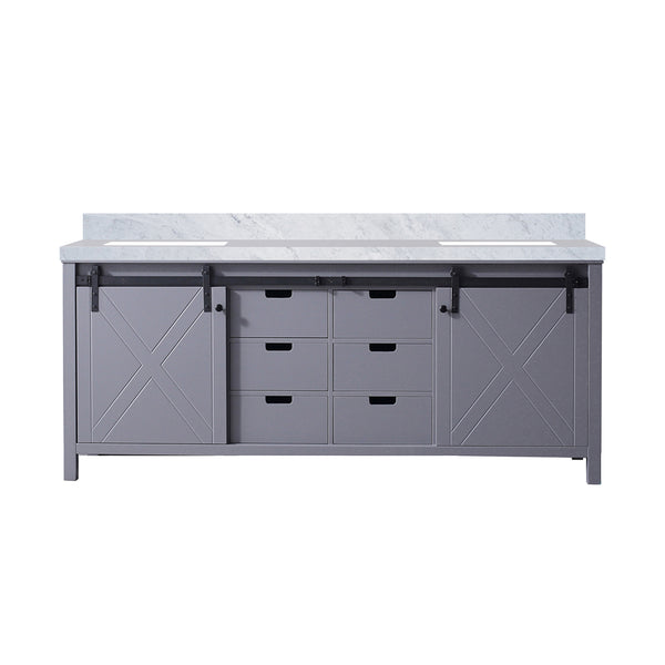 English Elm Dark Grey Double Bath Vanity With Elegant Carrara Marble Top - 80 In. W, Modern Storage Design B2731P260062