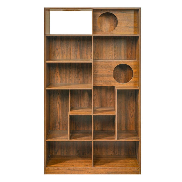 English Elm Modern Wood Grain Bookshelf Cat Habitat with Climbing Cubbies for Living Room Brown N752P395027D
