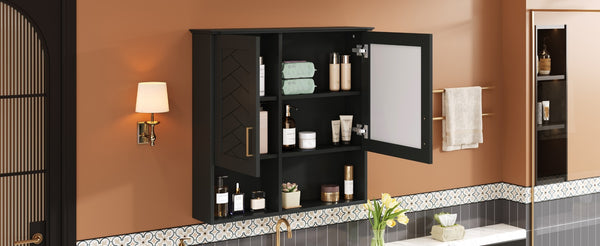 English Elm 2-in-1 Matte Wall Mounted Medicine Cabinet Soft Close Mirror Storage for Bathroom Vanity Black N710P389456B