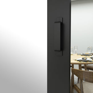 English Elm 30 in Matte Black Steel Sliding Barn Door Frosted Glass Privacy Panel with Hardware Black B2763P483225