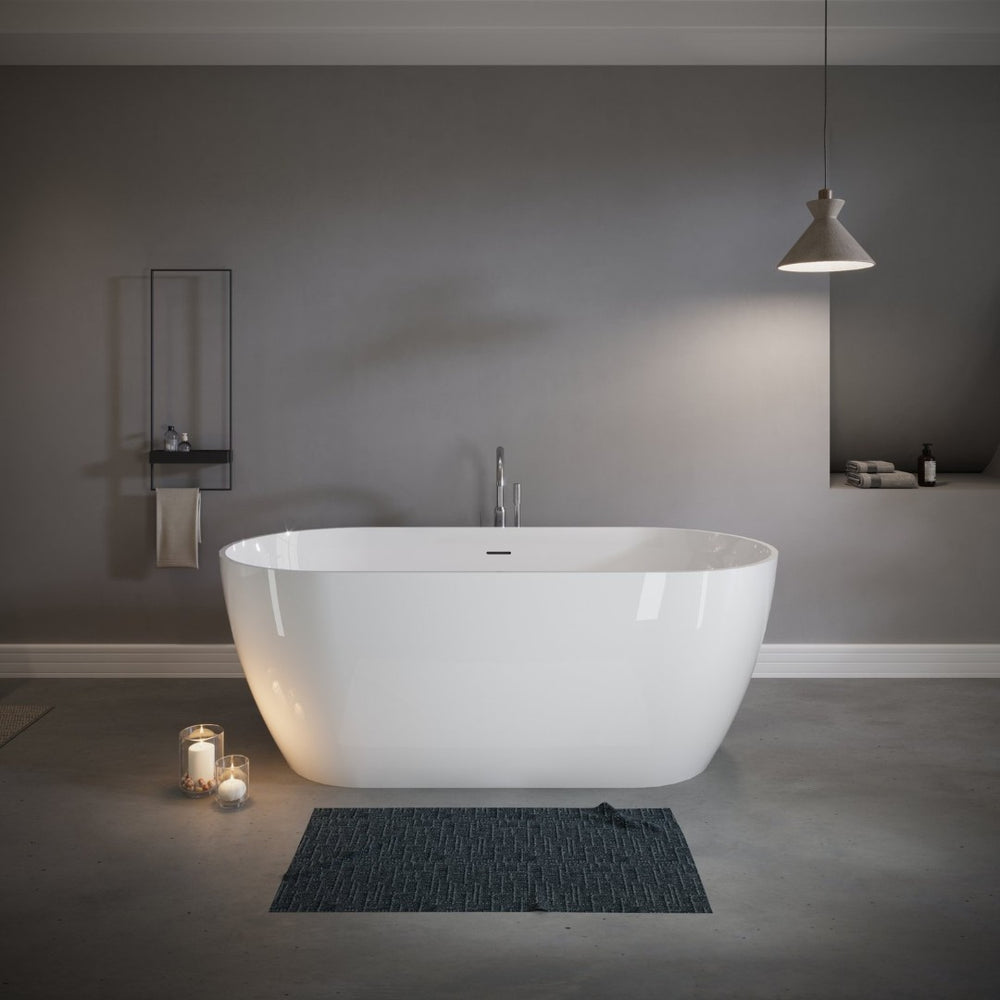 English Elm 60" Acrylic Oval Freestanding Soaking Tub with Glossy Finish and Pop-up Drain Glossy White T5287P418027
