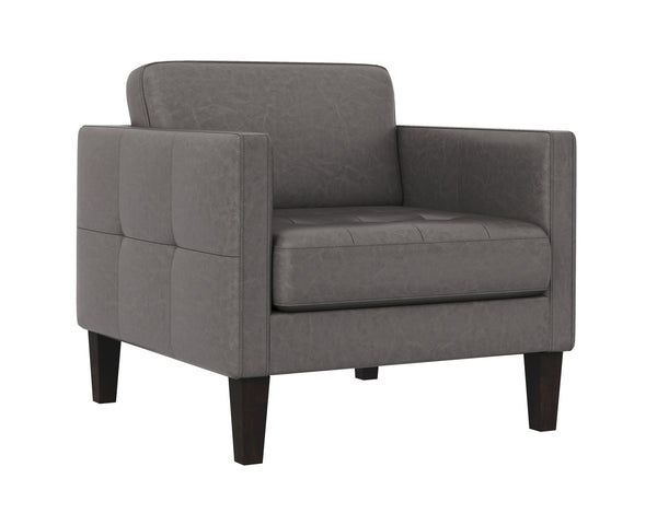 Sunpan Karmelo Armchair - Timeless Italian Design in Luxurious Aniline Leather with Solid Beech Wood Legs Vintage Charcoal Leather