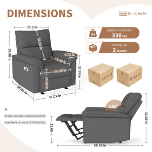English Elm Wall Zero Wall Power Recliner Chair with Overstuffed Backrest, USB Type-C Charging Port, Space-Saving Electric Recliner for Small Rooms Dark Gray W1028S00055