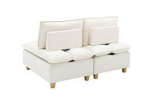 English Elm 58-inch plush flannelette double-seat sofa with adjustable backrest, solid wood frame, modern minimalist comfort Beige W1658S00124