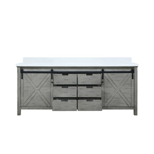 English Elm Ash Grey Double Bath Vanity 80 in W x 22 in D with White Quartz Top, Soft-Close Drawers & Ample Storage B2731P261003