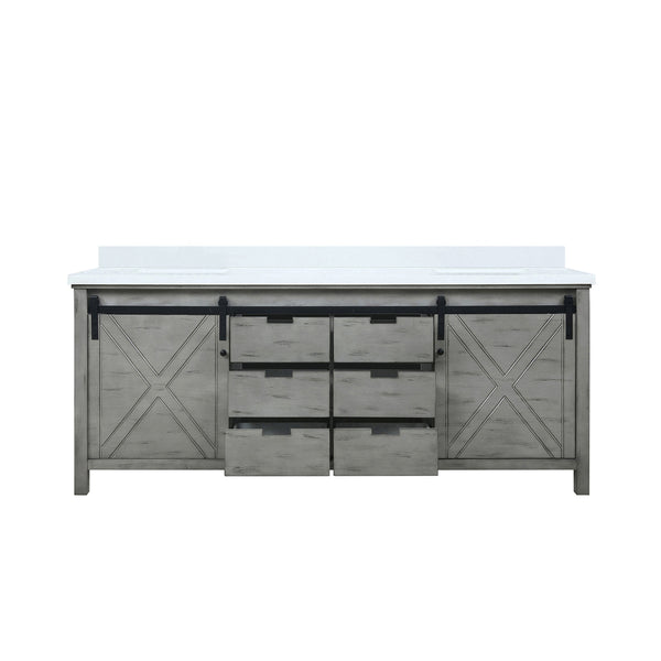 English Elm Ash Grey Double Bath Vanity 80 in W x 22 in D with White Quartz Top, Soft-Close Drawers & Ample Storage B2731P261003