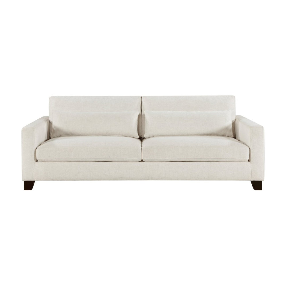 English Elm Ivory Textured Polyester Three Seat Sofa with Lumbar Pillows and Solid Wood Legs B011P287481