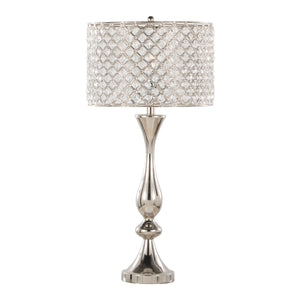 English Elm Topaz Polished Nickel 27" Contemporary Table Lamp with Clear K9 Crystal Drum Shade, Glam Lighting Accent B202P224101