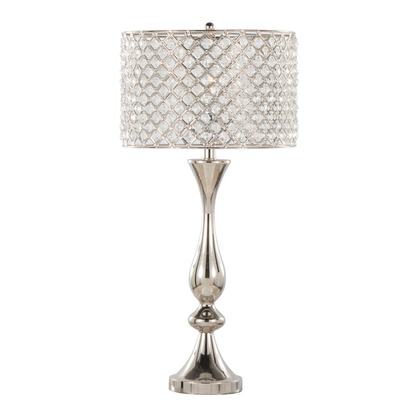 English Elm Topaz Polished Nickel 27" Contemporary Table Lamp with Clear K9 Crystal Drum Shade, Glam Lighting Accent B202P224101