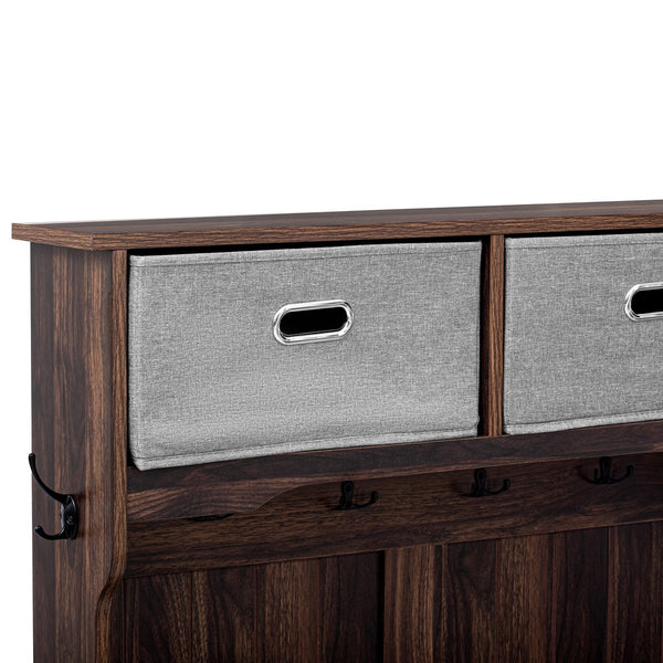 English Elm VIBE Hall Tree with 6 Hooks, Hinged Top Storage, Bench Seat & Drawers for Organized Entryway Brown N724P184891D