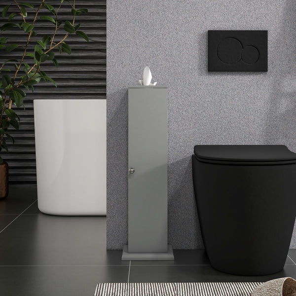 English Elm HOMCOM Modern Corner Toilet Paper Tower Cabinet with Hidden Screw Design and Magnetic Door Lock Gray W2225P217010