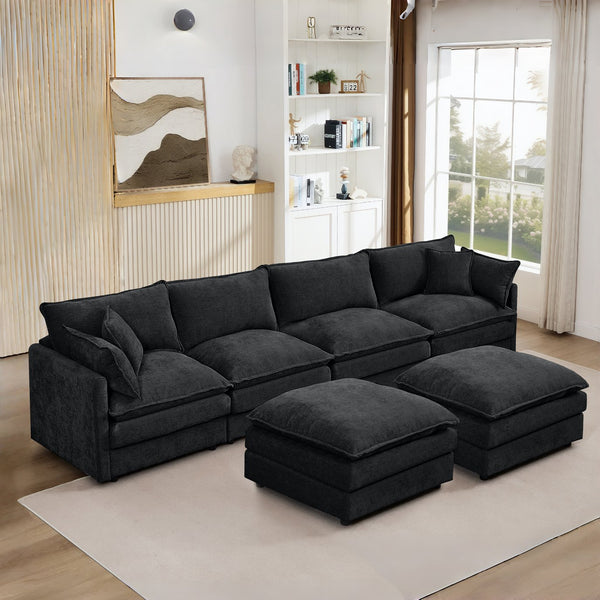 English Elm Modular U-Shaped Sectional Sofa, 130.7 Inch Comfy Chenille Couch Set With Movable Ottomans & Customizable Design W1359S00039
