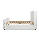 English Elm Geneva Curved Wing Upholstered Platform Bed Frame, Queen, Antique White Polyester