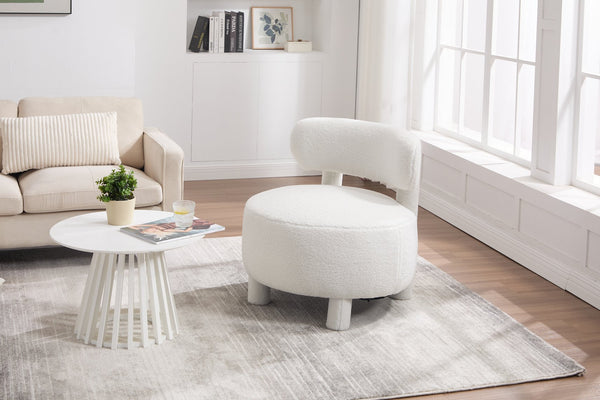 English Elm 063-Teddy Plush Teddy Fabric Armless Accent Chair with 13" Cushion, Wingback Comfort & Solid Wood Legs for Cozy Spaces White W527P308798