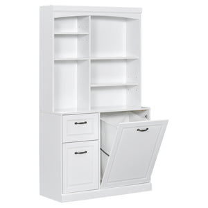English Elm Bathroom Tall Storage Cabinet with Tilt-Out Hamper, 70.9" Linen Tower, 2 Drawers, Adjustable Shelves, White Finish N725P278420K