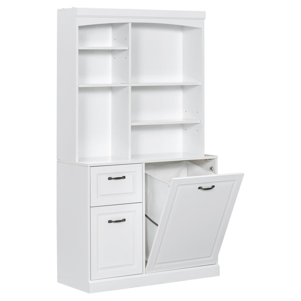 English Elm Bathroom Tall Storage Cabinet with Tilt-Out Hamper, 70.9" Linen Tower, 2 Drawers, Adjustable Shelves, White Finish N725P278420K