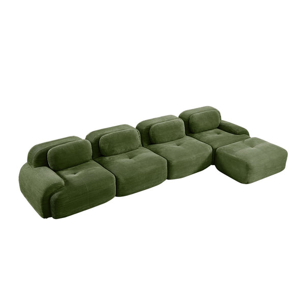 English Elm 4-seat Modular Corduroy Sectional Sofa with Curved Armrests for Living Rooms Olive Green W714S01262