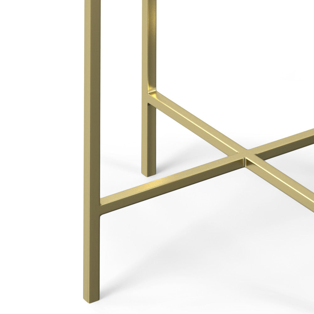 English Elm Tara Gold Side Table with White Marble Top – Handcrafted Iron & Wood Accent, Versatile End Table B136P203474