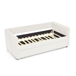 English Elm Daybed With Trundle - Elegant Tufted Sofa Bed In Soft Beige Boucle For Stylish Small Spaces & Guests W1413S00092