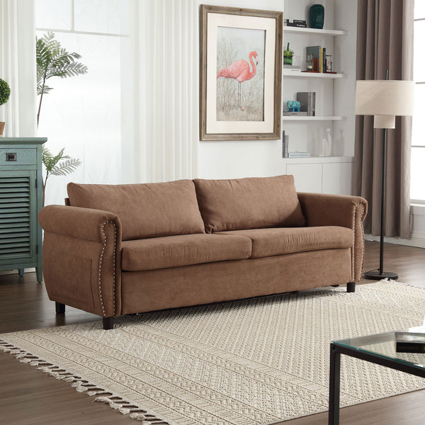 English Elm U_Style Convertible Sofa Bed Sleeper with Thick Foam & Pocket Springs, Space-Saving Dual Use Lounge khaki W2705S00013