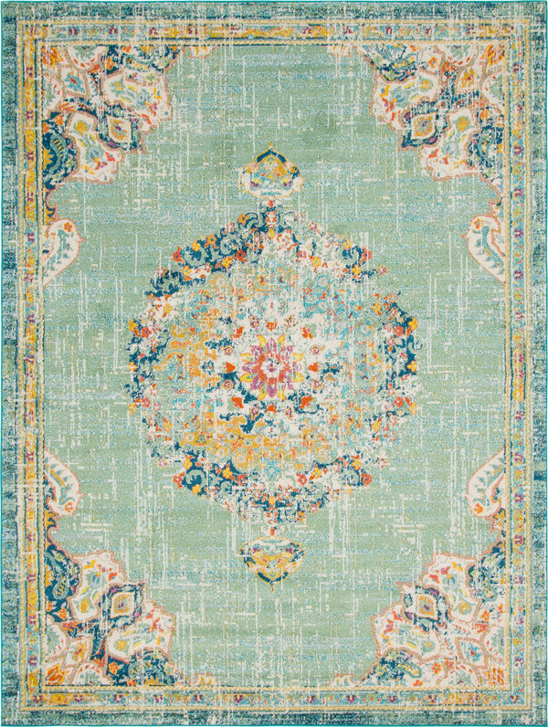 Unique Loom Penrose Alexis Machine Made Medallion Rug Green, Beige/Blue/Olive/Orange/Ivory/Yellow/Pink 9' 0" x 12' 0"